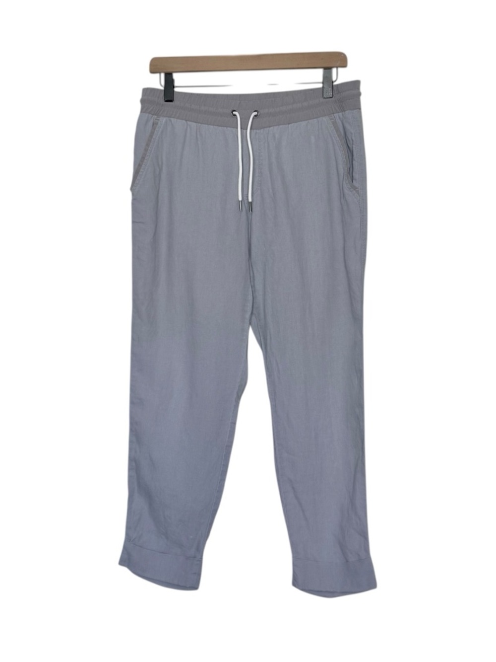 Athleta Size 6 Bali Linen Ankle Pants Gray Cuffed Lightweight Coastal Casual